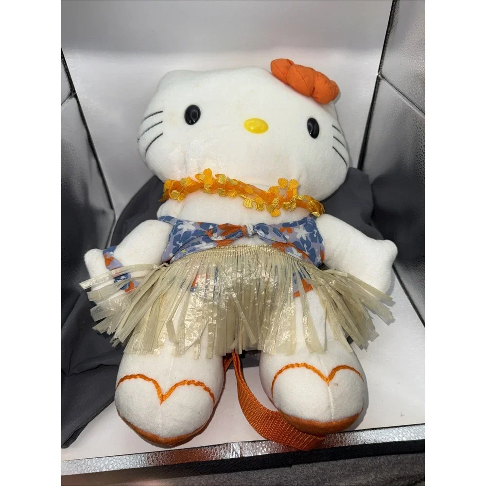 Vintage Sanrio Hello Kitty Hawaiian Plush Backpack White W/Orange Pre Owned